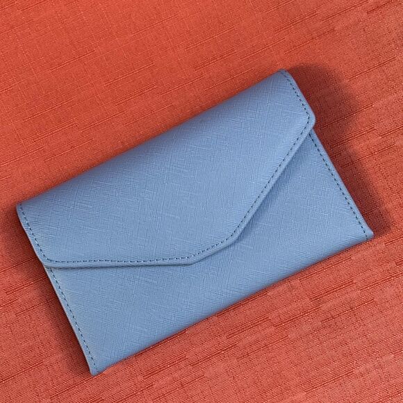 TRAVEL wallet vegan safiano leather snap closure interior zip pocket cardholders - Picture 1 of 12